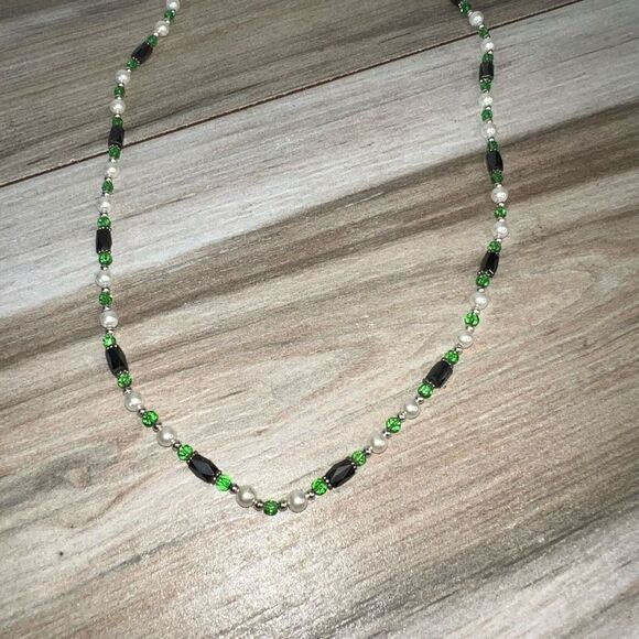 Hematite Magnetic Necklace Beaded Silver Tone And Green ClassicCore HealthCore - Picture 1 of 7